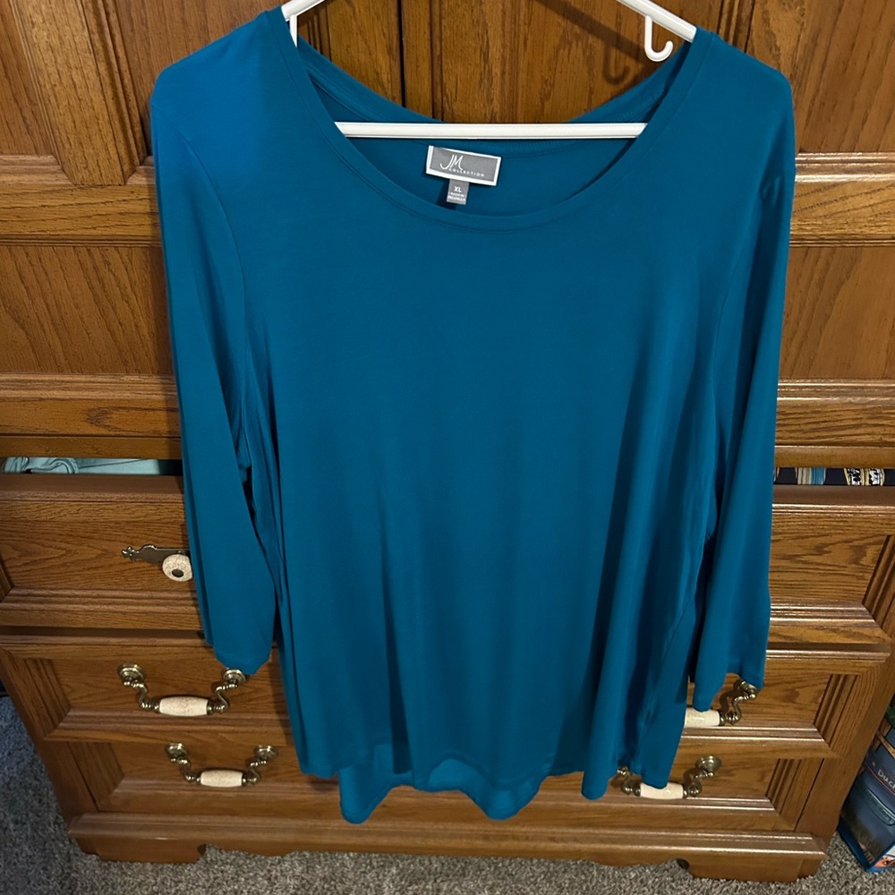 JM Collection Teal Scoop-Neck Long-Sleeve Women's Top